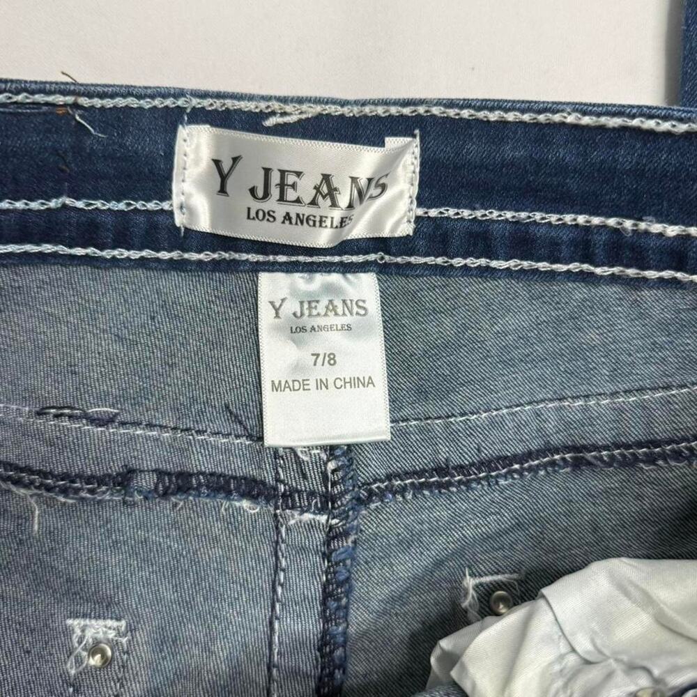 Y Jeans Los Angeles blue bootcut embellished Y2K 2000s jeans stitching size 7/8 - Picture 8 of 8